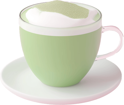 A green cup of matcha tea on a saucer png