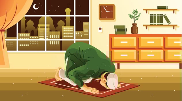 Muslim Praying Tahajjud at Night Illustration vector