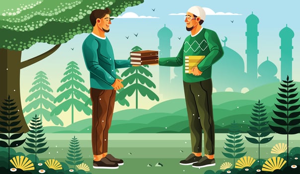 Muslim Sharing Quran Holy Book Illustration vector