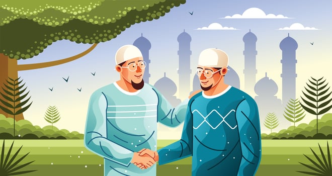 Two Muslims in a Heartfelt Chat Muslim Illustration vector