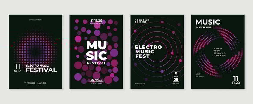 Music poster Electro Sound Cover template Set. vector