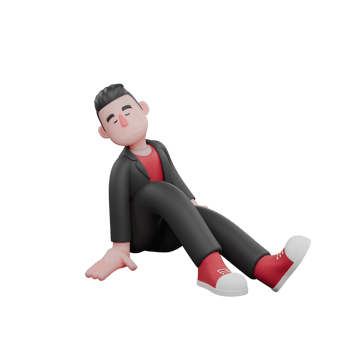 3D Dance Artist in Cartoon Style. A male choreographer sitting on the floor with one leg slightly bent with his arms at his sides. Choreographer png
