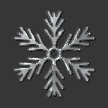 Gleaming silver snowflake of metal material realistic illustration. Happy winter holidays ornament 3d object on black background vector