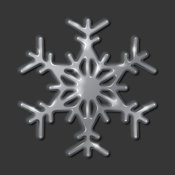 Glowing silver snowflake with star shaped center realistic illustration. Essence of winter season and holiday decor 3d object on black vector