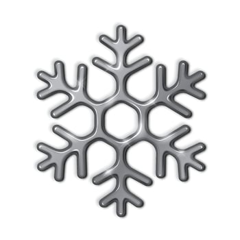 Metallic silver snowflake sparkling realistic illustration. Traditional Christmas and New Year celebrations 3d object on white background vector