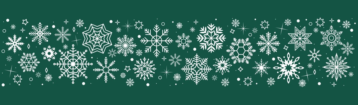Festive winter pattern with snowflakes flat color frame. Magic and wonder of holiday season illustration on green background vector