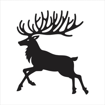 Cartoon Beautiful Reindeer Deer Animal Illustration Running and Jumping Christmas Day Special Black and White Silhouette vector