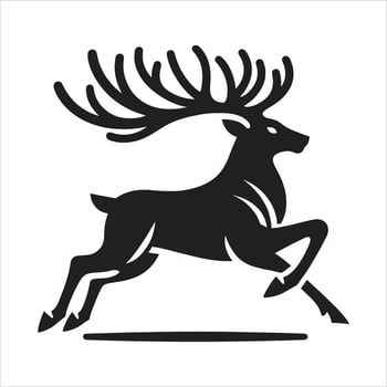 Beautiful Reindeer Cartoon Illustration Christmas Day Special Black and White Silhouette Deer Animal Running and Jumping vector