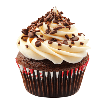 Delicious chocolate cupcake topped with creamy frosting and chocolate sprinkles on a transparent background, Delicious Cupcake isolated on transparent background for Design Use png