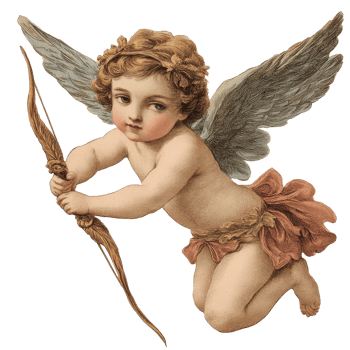 Vintage Cupid illustration featuring pastel oil paint style with wings and bow, Vintage Cupid Illustration in Pastel Oil Paint Style with transparent background png
