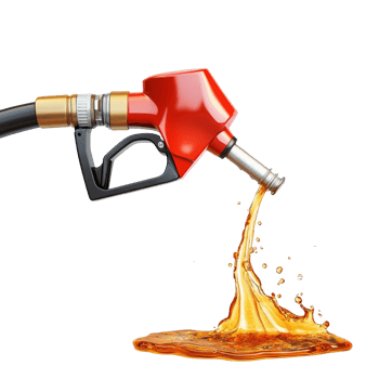 Gasoline gushing out from a fuel pump on a clean transparent background during a bright daylight setting, Gasoline gushing out from pump isolated on transparent background png