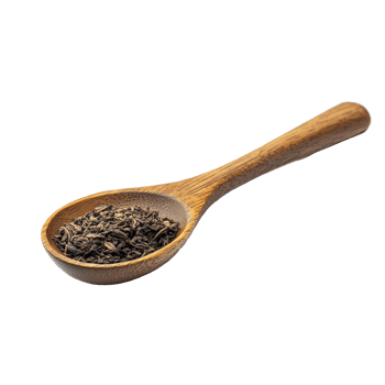 Elegant isolated wooden tea scoop spoon with loose tea leaves on a transparent background for tea preparation, Isolated wooden tea scoop spoon png