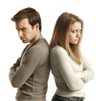 Unhappy couple sits back to back in isolation, expressing sadness and conflict during a difficult moment, unhappy couple isolated on transparent png