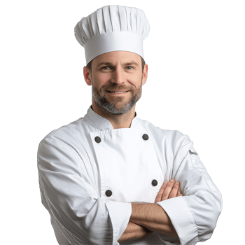 Executive chef in a professional uniform posing confidently against a transparent background in a culinary setting, Executive chef on transparent background png