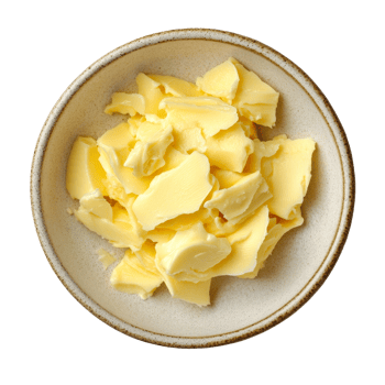 Creamy butter arranged in a beautiful ceramic plate on a stylish transparent tabletop, butter in ceramic plate beautiful shape on transparent background png