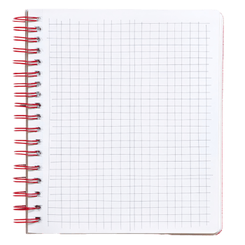 A blank grid notebook with a looped spine ready for notes and sketches on a bright workspace, The notebook has grid lines with a looped spine on transparent backgroundfile png