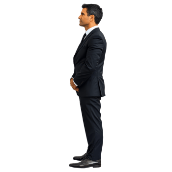 Corporate businessman in a formal suit standing confidently and poised in a side view against a transparent background, Corporate businessman standing side view file no background png