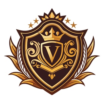 the v logo with a crown and laurel leaves vector