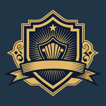 golden shield with ribbon and star illustration vector