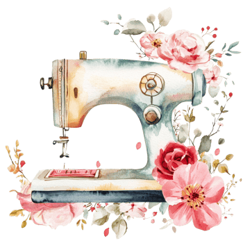 Charming watercolor floral sewing illustration featuring a vintage sewing machine surrounded by delicate blooms, fashion floral sewing illustration transparent background png