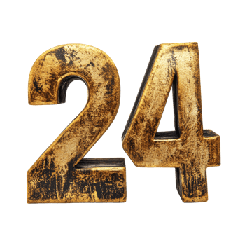 Golden number 24 representing the countdown to the New Year, isolated on a transparent background for clear visibility, Number 2024 New Year isolated on transparent background png