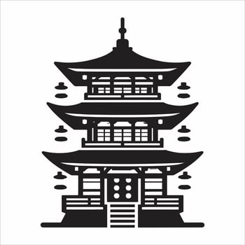 Chinese Gates Or Japanese Big Pagoda icon illustration On White Background vector