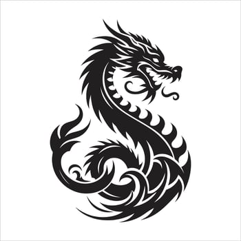 Year Of The Dragon Zodiac Sign Black And White Cartoon Illustration, Chinese Dragon Silhouette Traditional Style vector