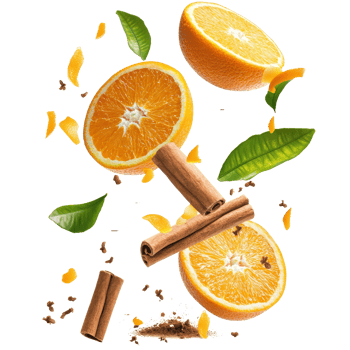 Falling oranges and cinnamon sticks with vibrant leaves create a lively autumn-inspired composition, falling oranges and cinnamon with leaves isolated on transparent background png