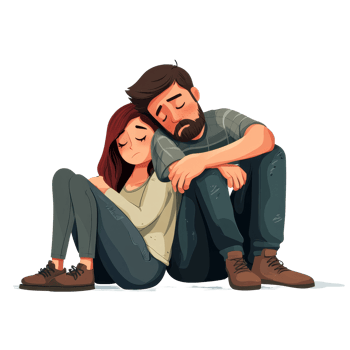 A sad couple sitting together, feeling distant due to family problems and emotional struggles in a quiet setting, sad couple with family problems, file of isolated object on transparent background png