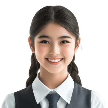 Joyful young Asian student girl in school uniform smiling brightly with confidence in a bright setting, Portrait of Happy young Asian student girl in school uniform isolated transparent background png