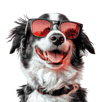 A cool dog with sunglasses enjoys a sunny day with a playful attitude and vibrant expression, Cool dog wearing sunglasses funny, transparent background png