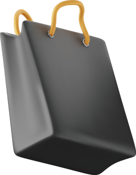 3D black shopping bag, realistic gift bag png