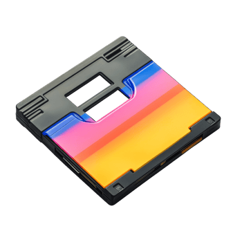 A detailed view of a colorful floppy disk resting on a transparent surface, showcasing retro technology from the past, Floppy disk magnetic on a transparent background floor isolated on transparent background png