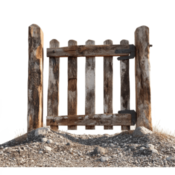 A rustic soil gate made from weathered wood against a bright transparent background, Beautiful soil gate on a transparent background png