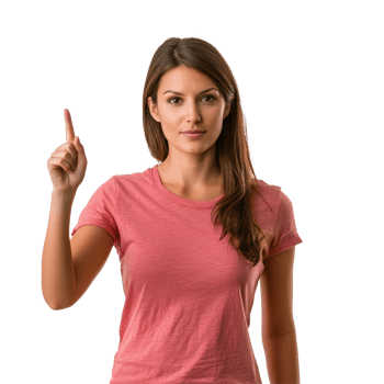 Woman standing with a raised finger, expressing an idea, isolated against a transparent background, woman pointing at something with her fingerisolated on transparent background png
