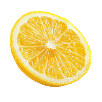 A fresh slice of lemon fruit positioned on a clean transparent background, showcasing its vibrant yellow color and texture, Slice of lemon fruit isolated on transparent background png