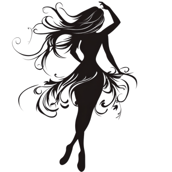 A graceful dancer with flowing hair showcases her elegance against a transparent background in a dynamic pose, dancing woman with flowing hair isolated on transparent background png