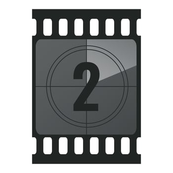 Countdown filmstrip frame piece with number two. Retro cinema movie timer counter vector