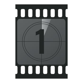 Countdown filmstrip frame piece with number one. Retro cinema movie timer counter vector