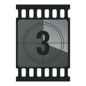 Countdown filmstrip frame piece with number three. Retro cinema movie timer counter vector