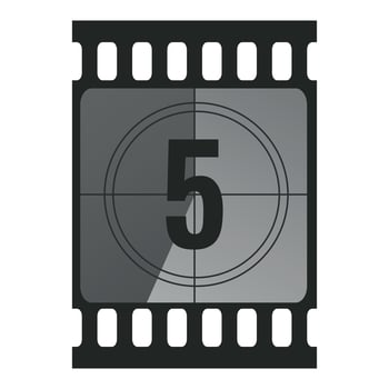 Countdown filmstrip frame piece with number five. Retro cinema movie timer counter vector