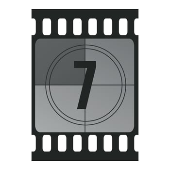 Countdown filmstrip frame piece with number seven. Retro cinema movie timer counter vector