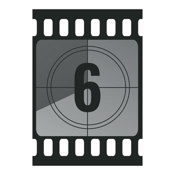 Countdown filmstrip frame piece with number six. Retro cinema movie timer counter vector