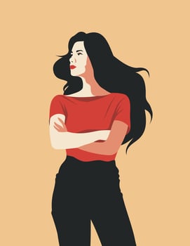 Beautiful woman in casual clothes looking away. Woman on beige background. concept of movement for gender equality and women's empowerment. vector