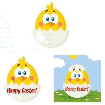 Yellow Chick Cartoon Character Set. Flat Collection vector