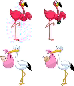 Cartoon Birds Characters. Collection Set vector