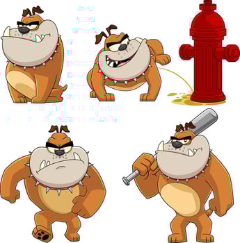 Bulldog Cartoon Character. Hand Drawn Collection Set Isolated On White Background vector