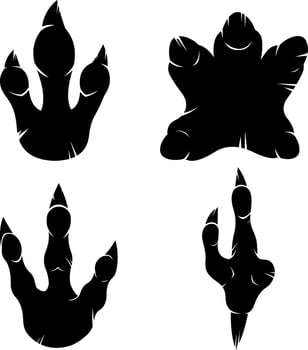 Dinosaurs Black Paw Silhouette With Claws Foot Print Logo Design. Hand Drawn Collection Set vector