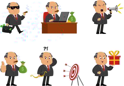 Business Boss Man Cartoon Character. Collection Set vector