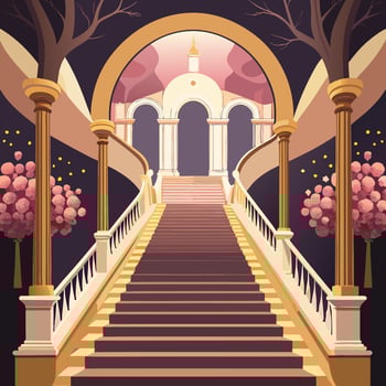 an illustration of a staircase with a tree in the background vector